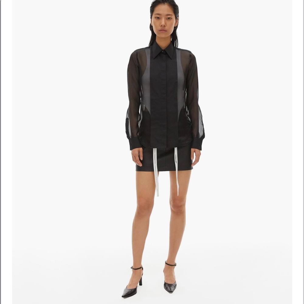 Helmut Lang mini leather skirt.